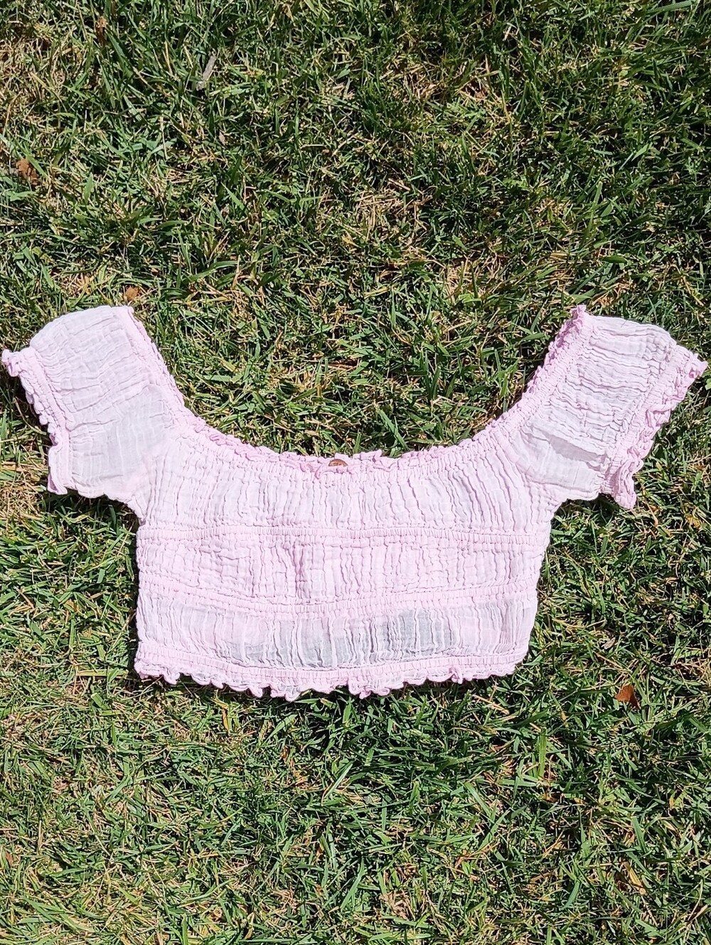 FP Coastal Cottage Smocked Gauze Crop Top Blush Pink Boho Beach Fairy Coquette M - Picture 1 of 8